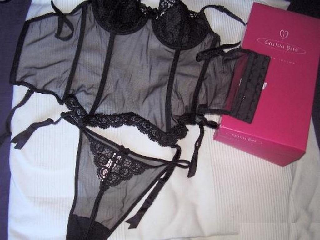 LINGERIE - ENS. BAMBOU TOP - BUSTIER - STRING - JARRETELLES, Cristina davo, Envoi, Noir, Ensemble