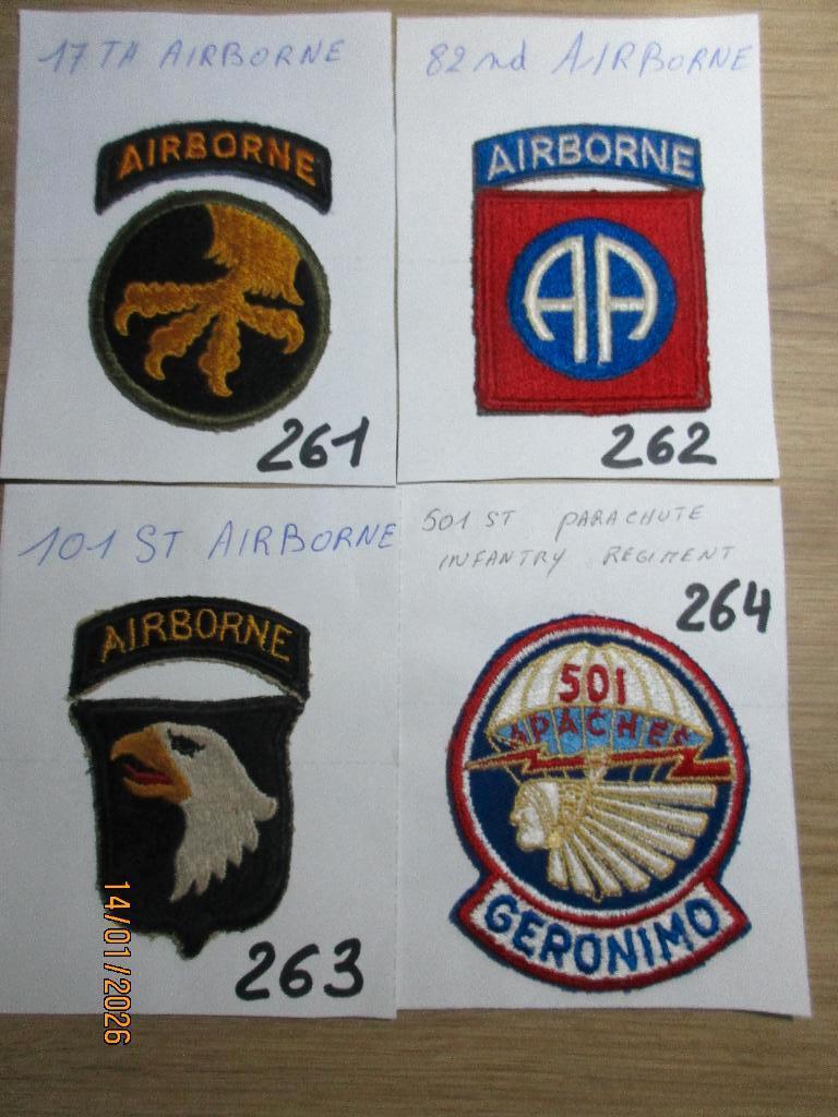 Patchs originaux divers airborne infantry US WWII., Collections, Enlèvement ou Envoi, Armée de terre, Emblème ou Badge