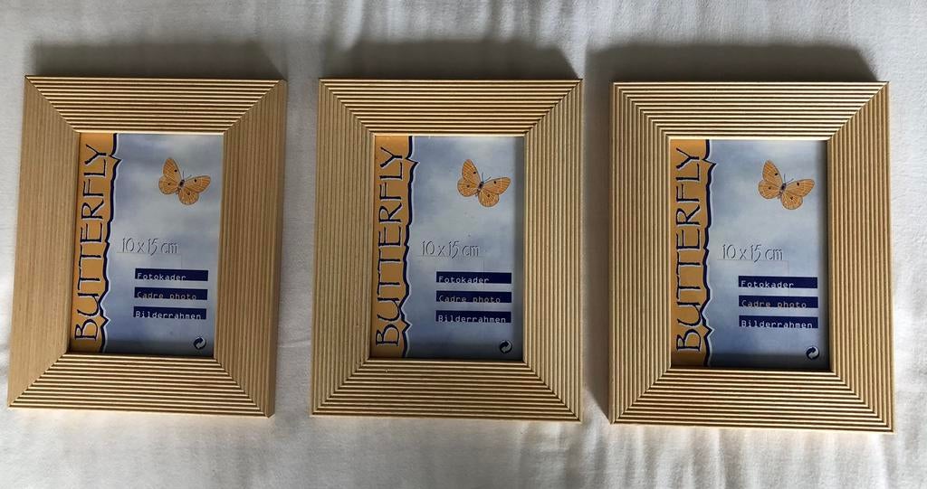 Fotokaders 3 stuks licht bruin hout landelijk, Ophalen of Verzenden