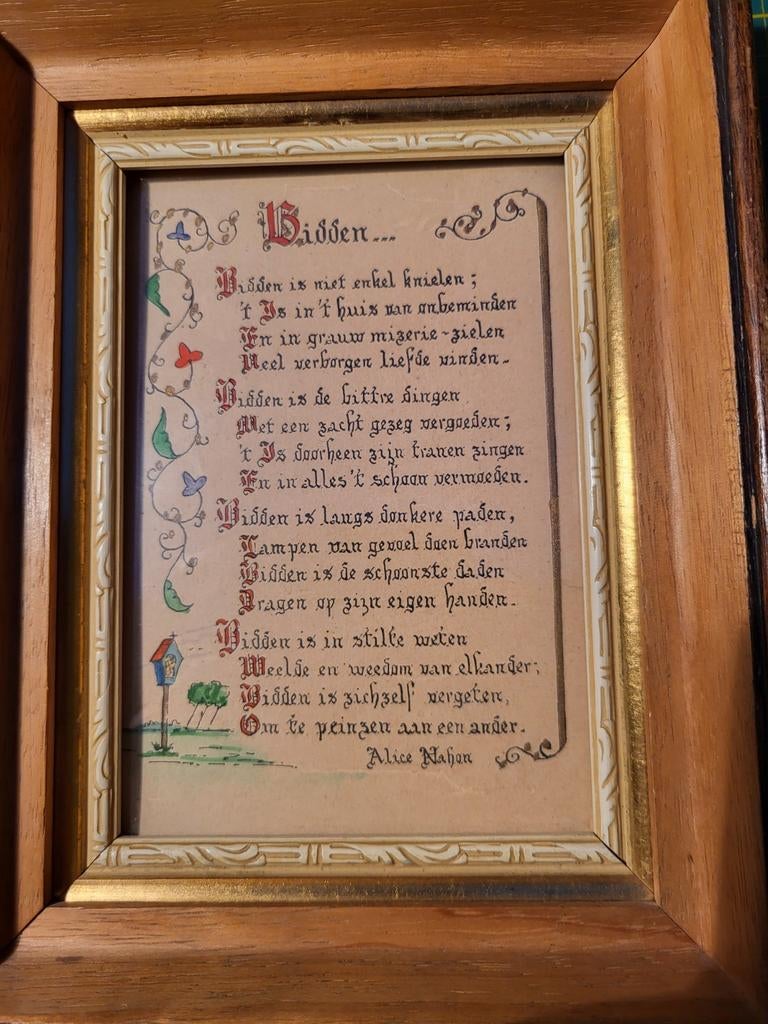 Kadertje met gedicht van Alice Nahon (handgeschreven &, Collections, Illustrations de cahiers de poésies, Enlèvement ou Envoi