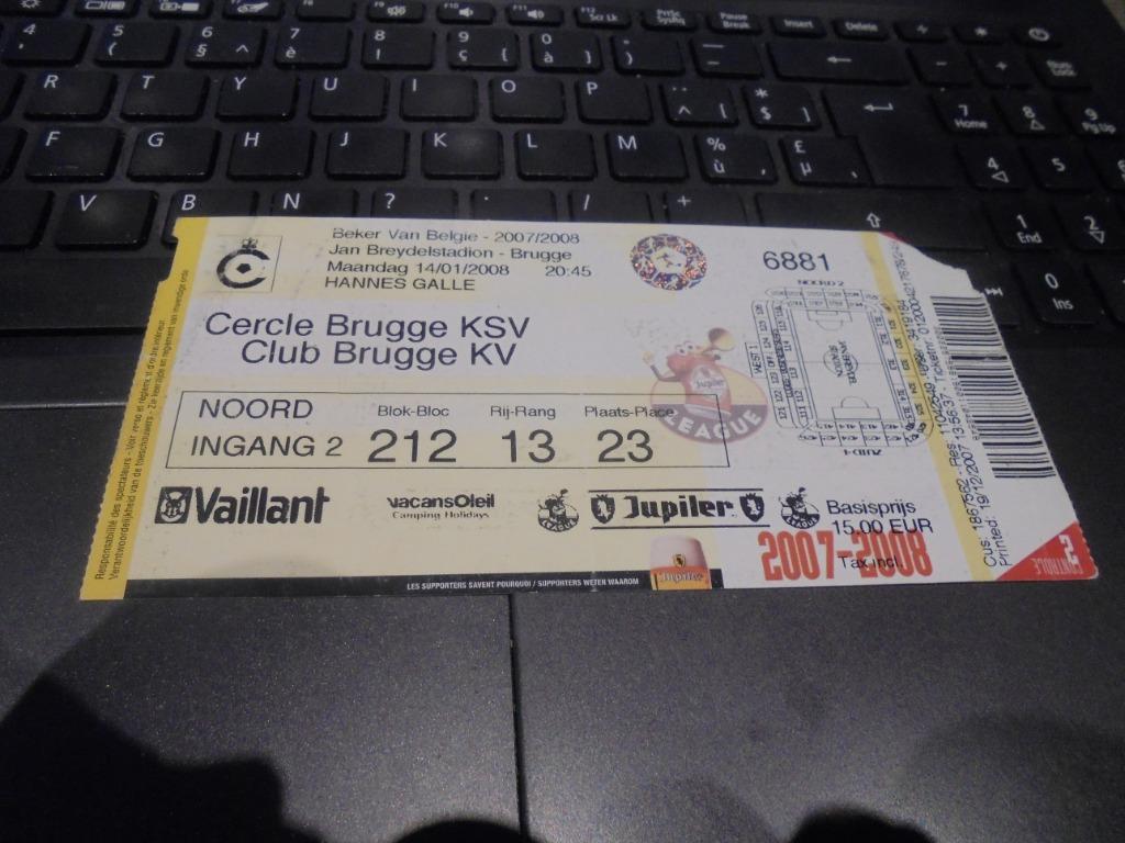 ticket van toen cercle brugge - Club Brugge, Ophalen of Verzenden, Gebruikt, Poster, Plaatje of Sticker
