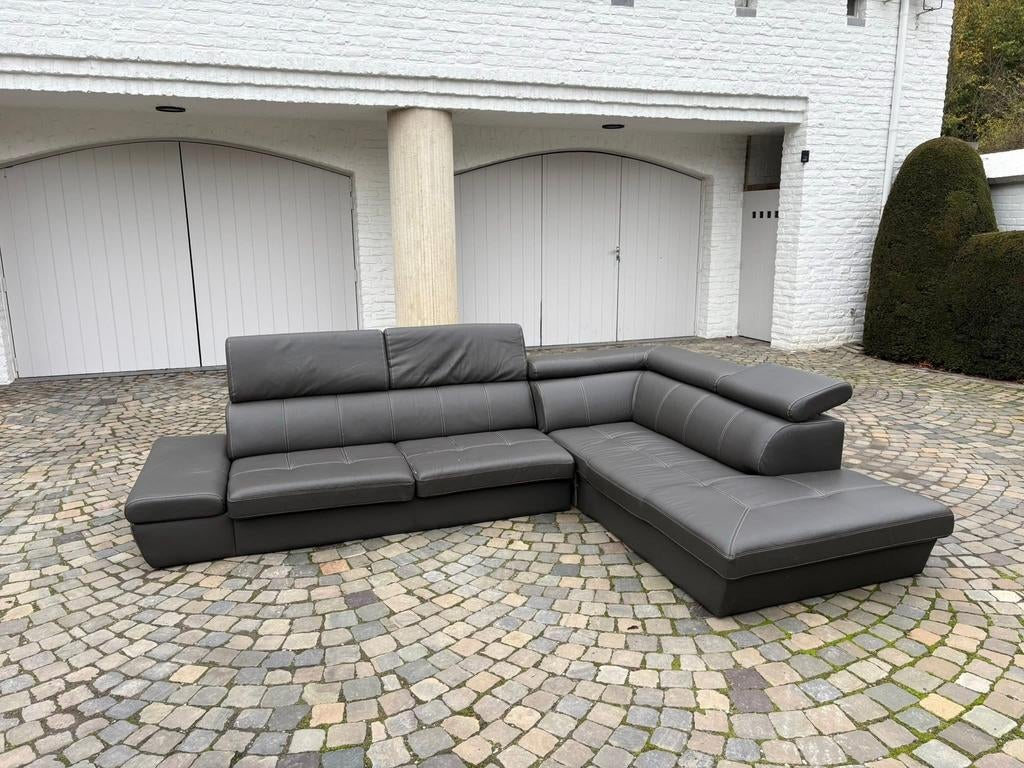 Hoekbank, Ophalen, Gebruikt, Leer, Gris