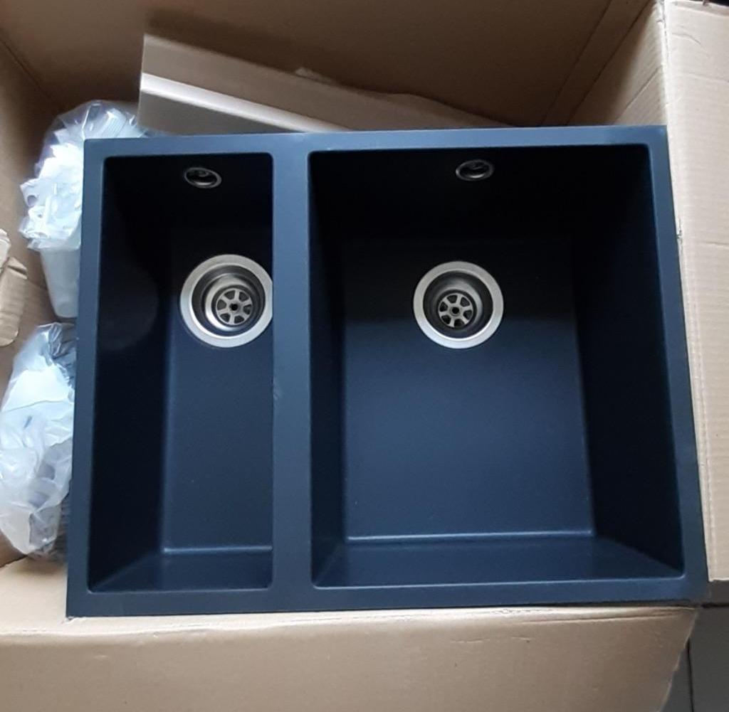 Évier composite 1.5, Elleci granitec, sous-structure, noir, Maison & Meubles, Enlèvement, Neuf, Noir