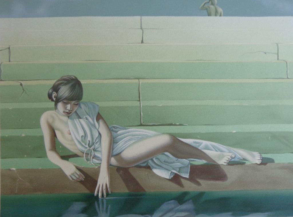 BERNARD MOLDAWAN / LIGGENDE NAAKTE VROUW KLEURLITHO 56x76cm, Antiquités & Art, Enlèvement ou Envoi