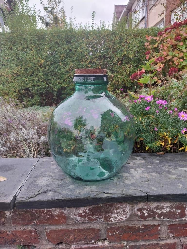 Dame Jeanne Visera Vintage col large, Maison & Meubles, Accessoires pour la Maison | Vases, Comme neuf, Vert, Verre, Enlèvement
