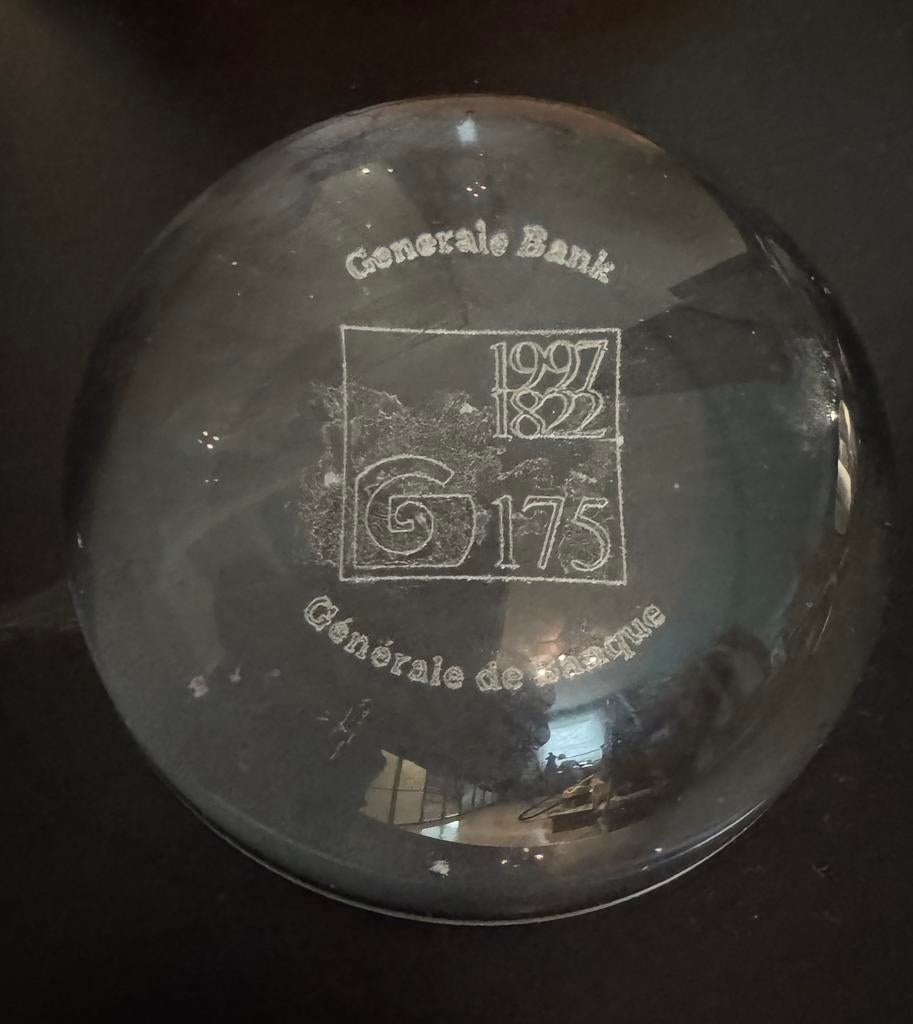 Glazen presse-papier van 175 jaar Generale Bank Fortis BNPFF, Antiek en Kunst, Antiek | Glaswerk en Kristal, Ophalen of Verzenden