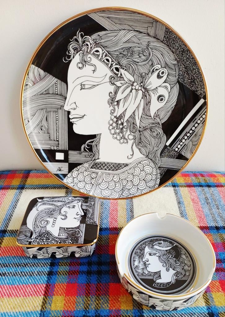 Set Hollóháza, Endre Szász, assiette, cendrier, pot, Enlèvement ou Envoi