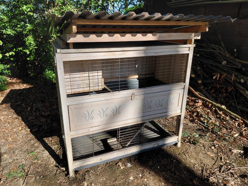Robuust houten konijnenhok met extra golfplaat dak., Dieren en Toebehoren, Ophalen, Hok, Cavia