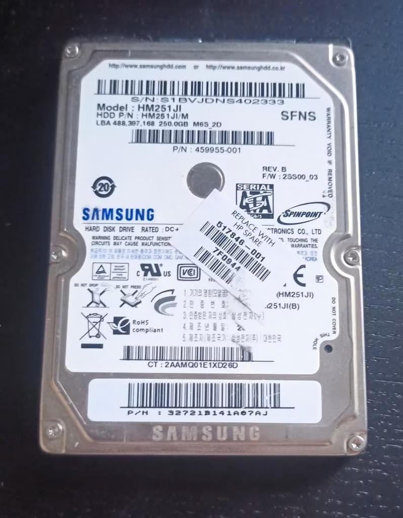 Disque dur Samsung HM251JI, Enlèvement ou Envoi, Interne, 250 GB, Comme neuf