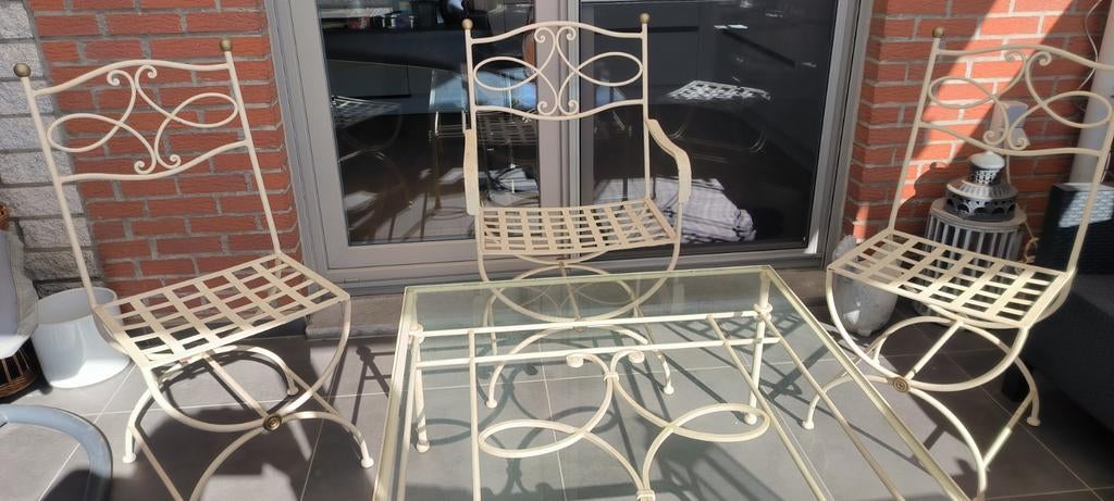 Table et chaises en fer forgé., Maison & Meubles, 75 cm ou plus, Enlèvement, 50 à 100 cm, Carré