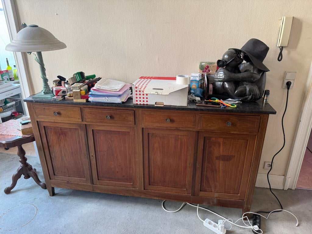 Buffet ancien en bois massif – Style classique - marbre, Maison & Meubles, Enlèvement, Comme neuf
