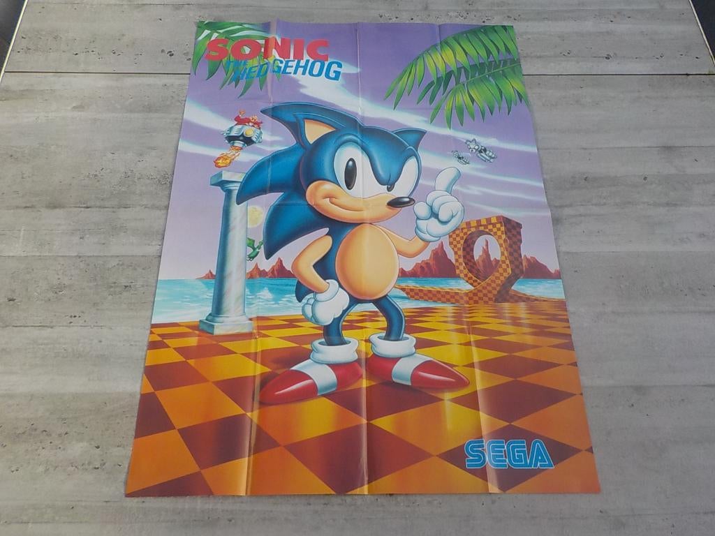 vintage Sega Mega Drive Sonic The Hedgehog poster uit 1991, Games en Spelcomputers, Ophalen of Verzenden, Zo goed als nieuw, Mega Drive