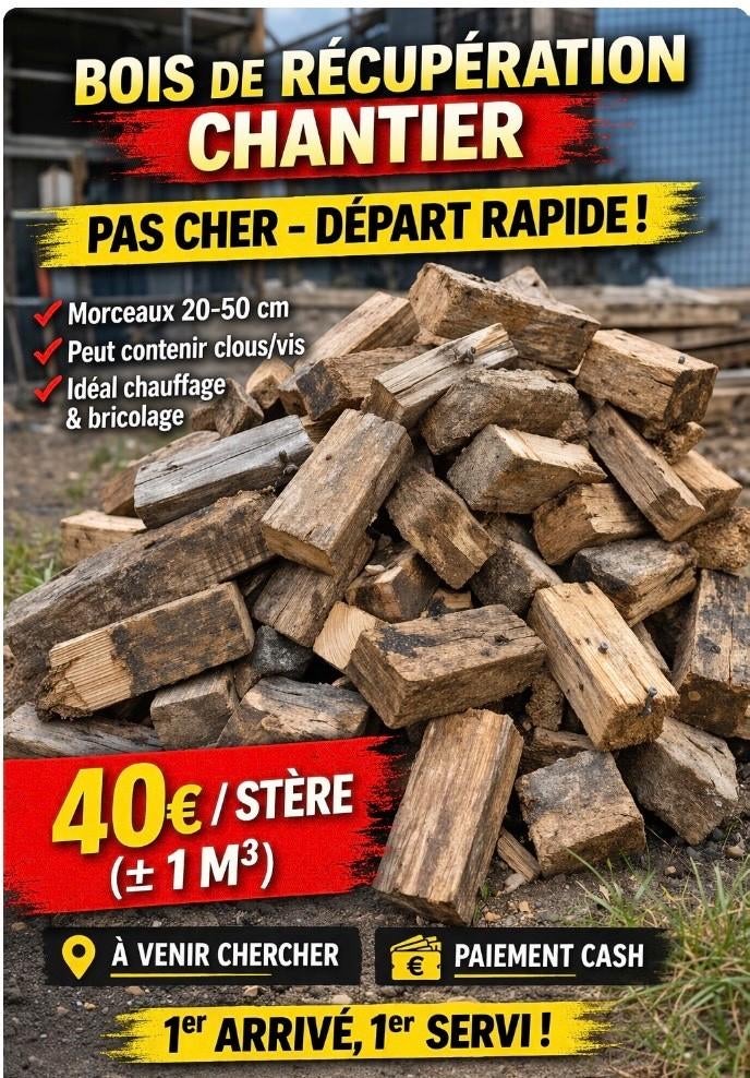 Bois de chauffage récup chantier – pas cher 40€/m3, Jardin & Terrasse, Bois de chauffage, Bûches, Autres essences de bois, 6 m³ ou plus