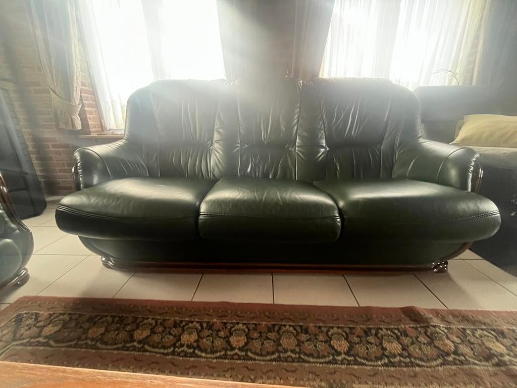 3 zetels van echt buffelleer, Gebruikt, Minder dan 75 cm, 150 tot 200 cm, Leer