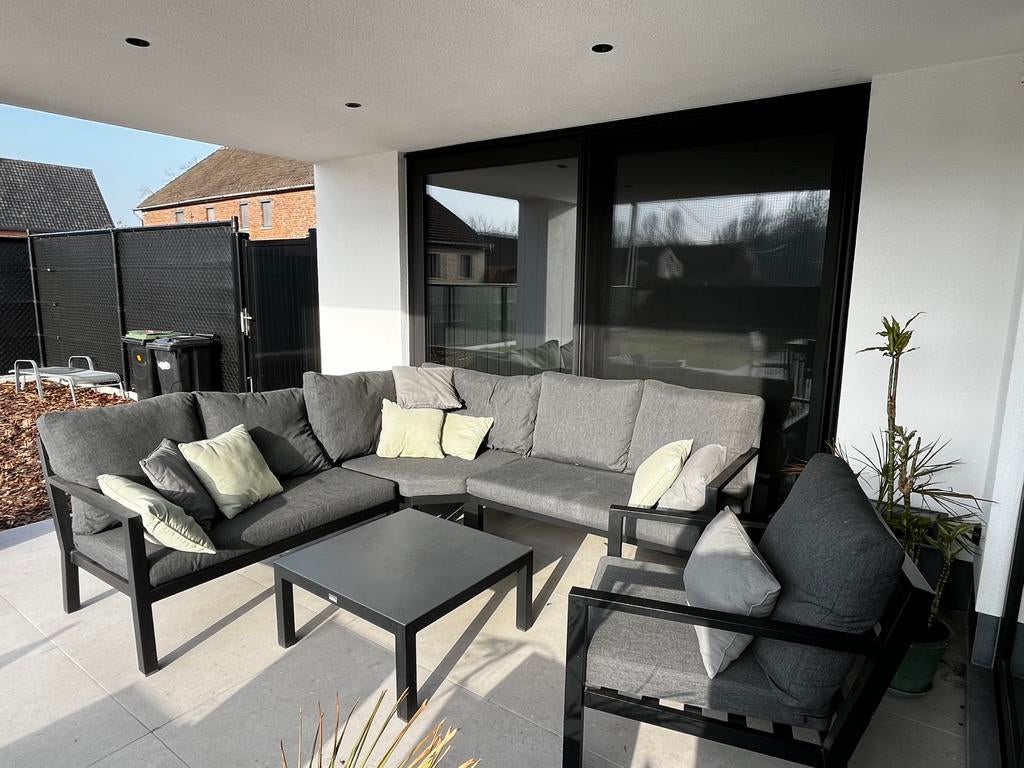 Loungeset zwart hoeksalon + éénzit, Tuin en Terras, Ophalen, Zo goed als nieuw, Loungeset