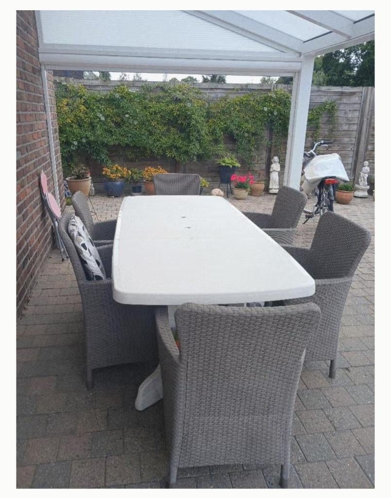 Tuinset met 6 stoelen, Ophalen, Gebruikt, 6 zitplaatsen, Wicker