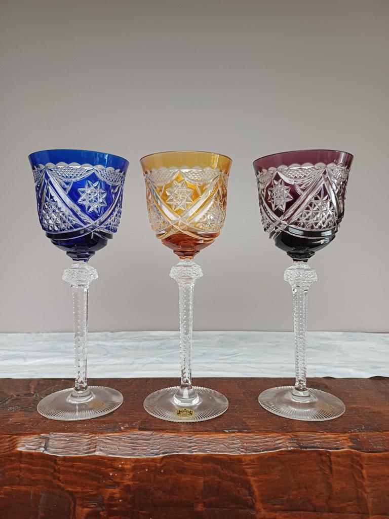 Boheems kristal glazen vintage jaren 70. een bod op de 3 st, Ophalen