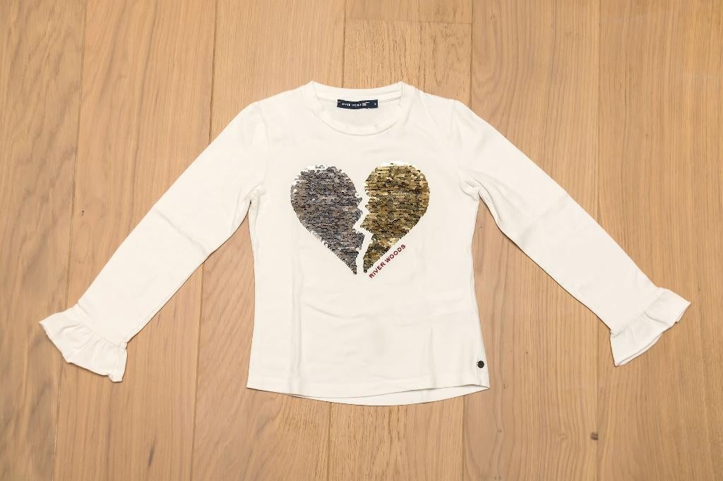 Ecru T-shirt met hartje River Woods, maat 8 jaar, Enfants & Bébés, Vêtements enfant | Taille 128, Utilisé, Fille, Chemise ou À manches longues