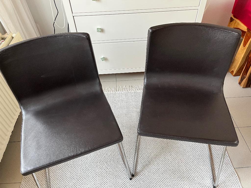 lederen/metaal stoel ikea, Enlèvement, Utilisé, Modern, Cuir