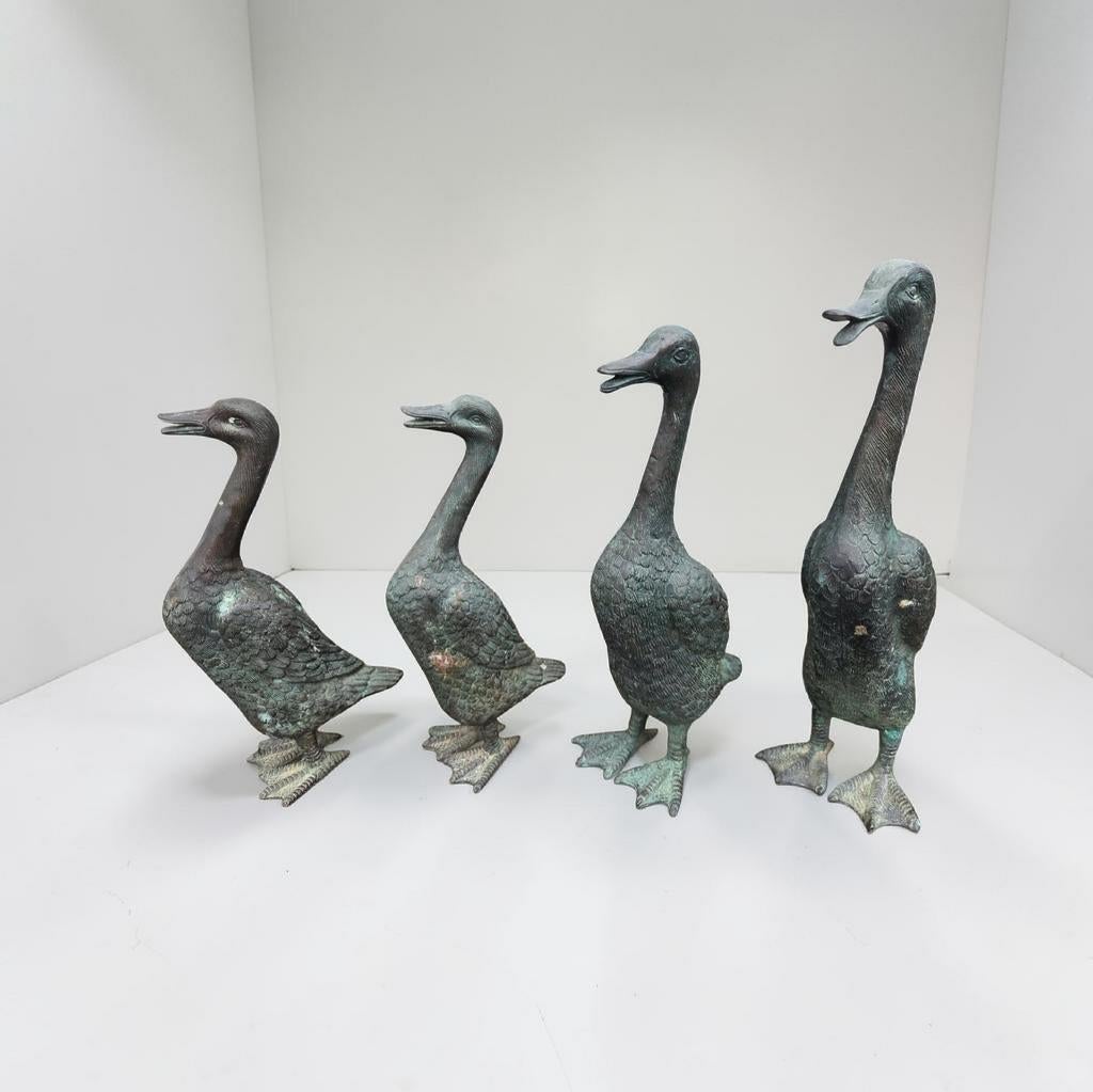 Ensemble unique de 4 canards massifs en bronze - vintage aut, Enlèvement ou Envoi, Brons, Statue