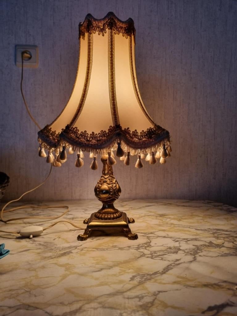 Tafellamp met koperen voet, Ophalen of Verzenden, Zo goed als nieuw, Metaal