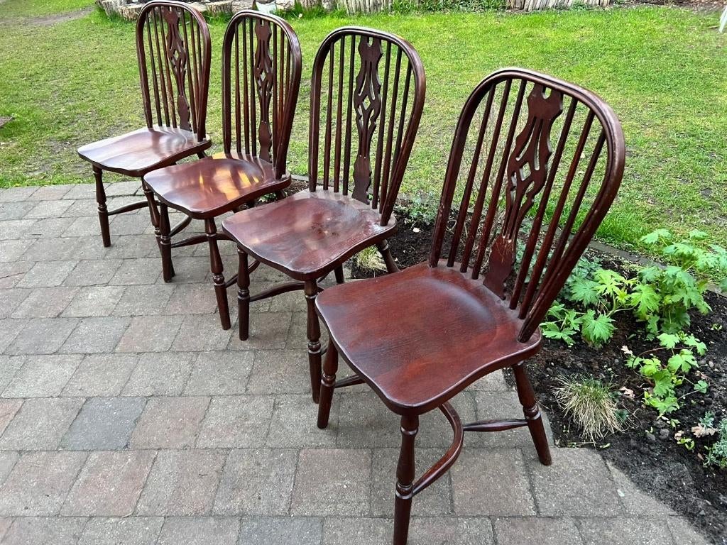 Set van 4 antieke Windsor stoelen – massief hout kersenkleur, Ophalen, Windsor, Bruin, Zo goed als nieuw