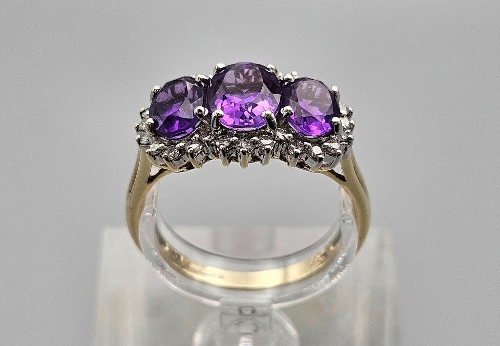 Bague vintage en or, pierre précieuse, améthyste et diamant., Bijoux, Sacs & Beauté, Bagues, Comme neuf, Femme, 18 à 19, Violet