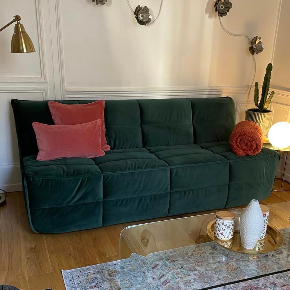 Canapé en velours vert 3 places, Huis en Inrichting, Zetels | Zetels en Chaises Longues, Gebruikt, Driepersoons, Ophalen