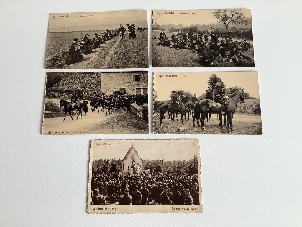 5 cartes postales anciennes de l'armée belge, Enlèvement ou Envoi, Armée de terre, Autres types