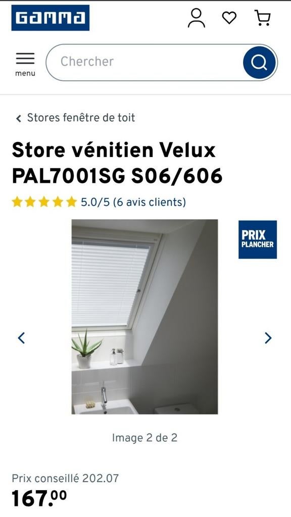 Store aluminium vénitien Velux s06/606 gris manuel, Enlèvement, Comme neuf, Gris