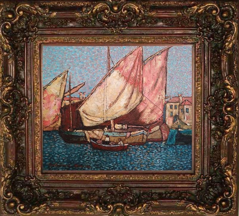 « Bateaux de pêche dans le port » Peinture, Envoi