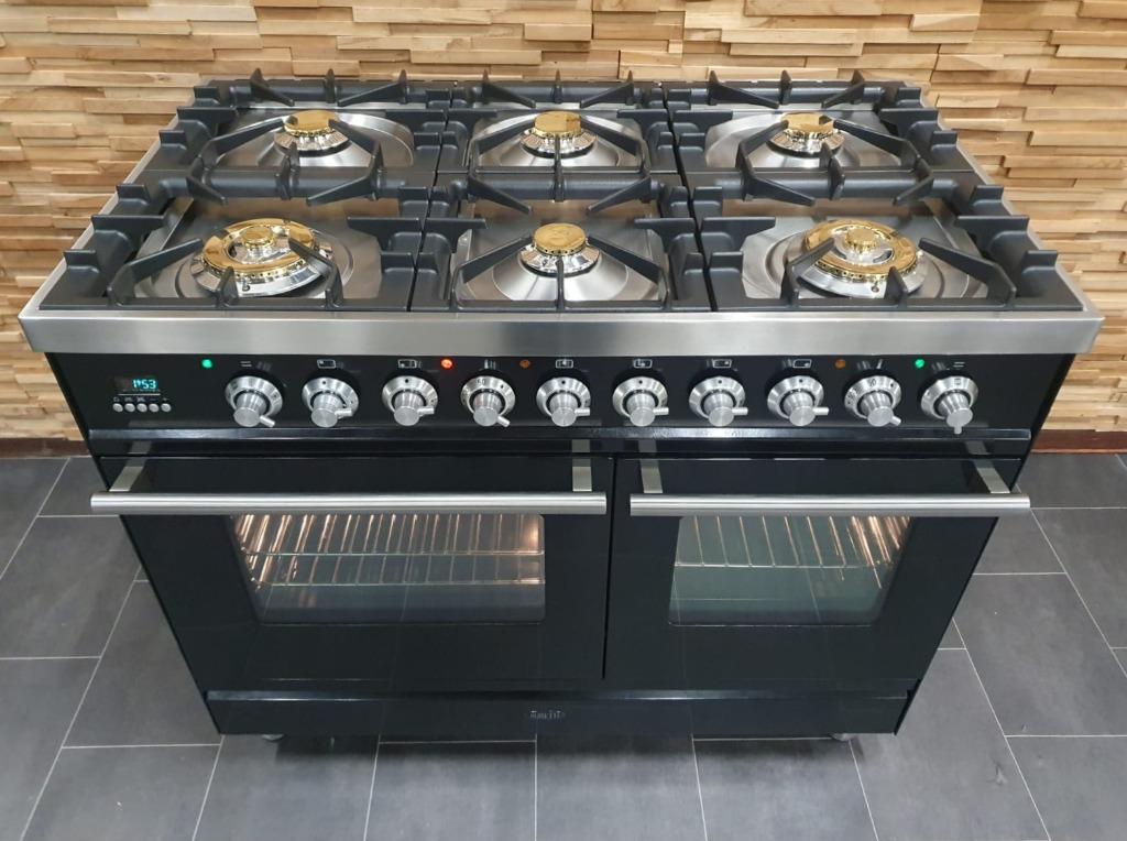 🔥Luxe Boretti Fornuis 100cm hoogglans zwart & rvs 6 pits, Warmhoudplaat, 60 cm of meer, Ophalen of Verzenden, Zo goed als nieuw