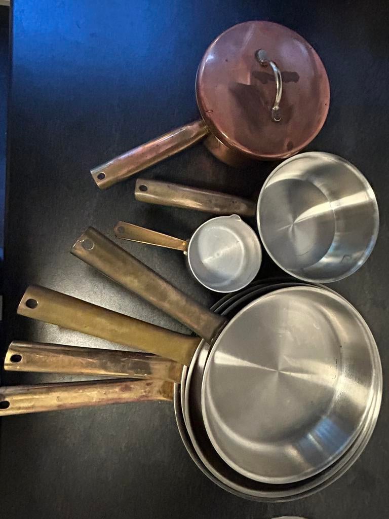 Koperen panneset, Huis en Inrichting, Keuken | Potten en Pannen, Ophalen, Gebruikt, Overige materialen, Kookpan of Snelkookpan