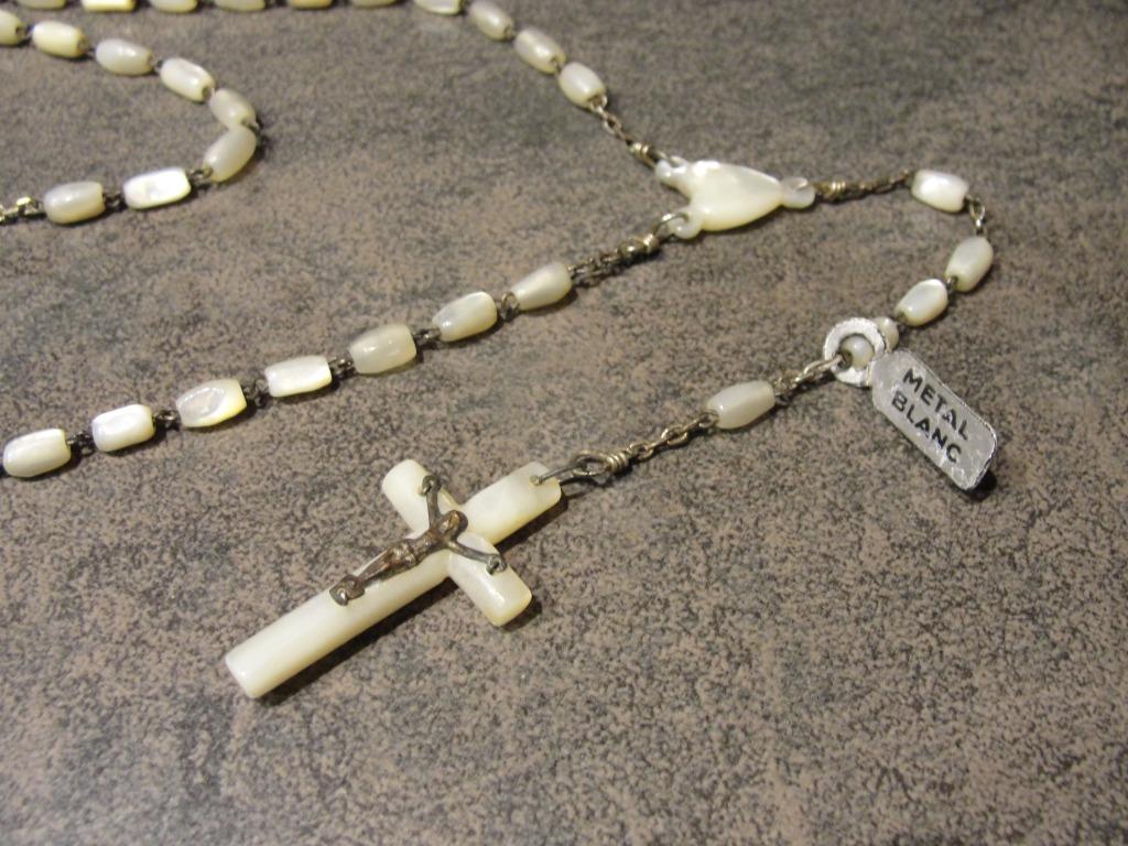 Oude Paternoster (wit-metaal) jaren 1960, Ophalen of Verzenden, Nieuw, Sieraad, Christendom | Katholiek