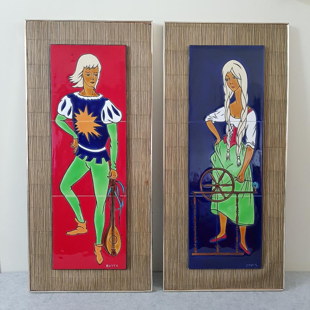 Bayer 2 muurdecoraties met geglazuurde tegels, Antiquités & Art, Enlèvement