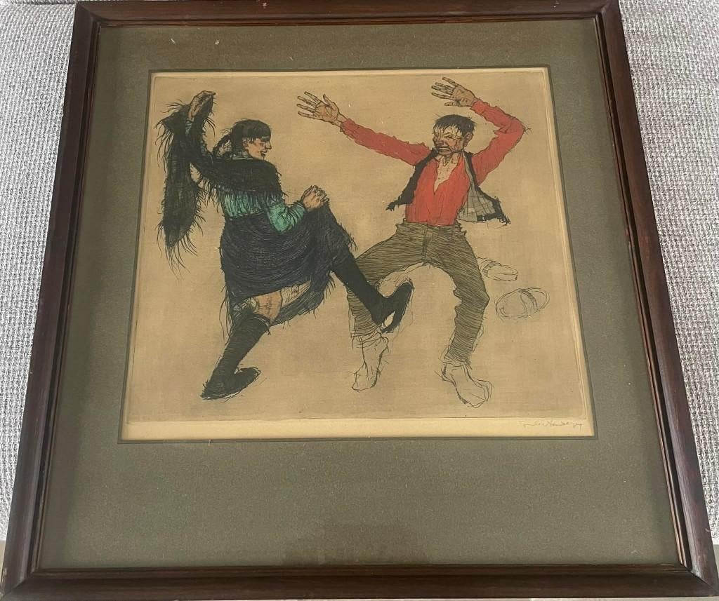 Prachtige ets van Jules Fonteyne - dansers, Antiek en Kunst, Kunst | Etsen en Gravures, Ophalen