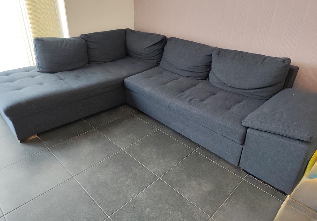 Hoekzetel met chaise longue en bedfunctie, Ophalen, 250 tot 300 cm, Gebruikt, Vierpersoons of meer