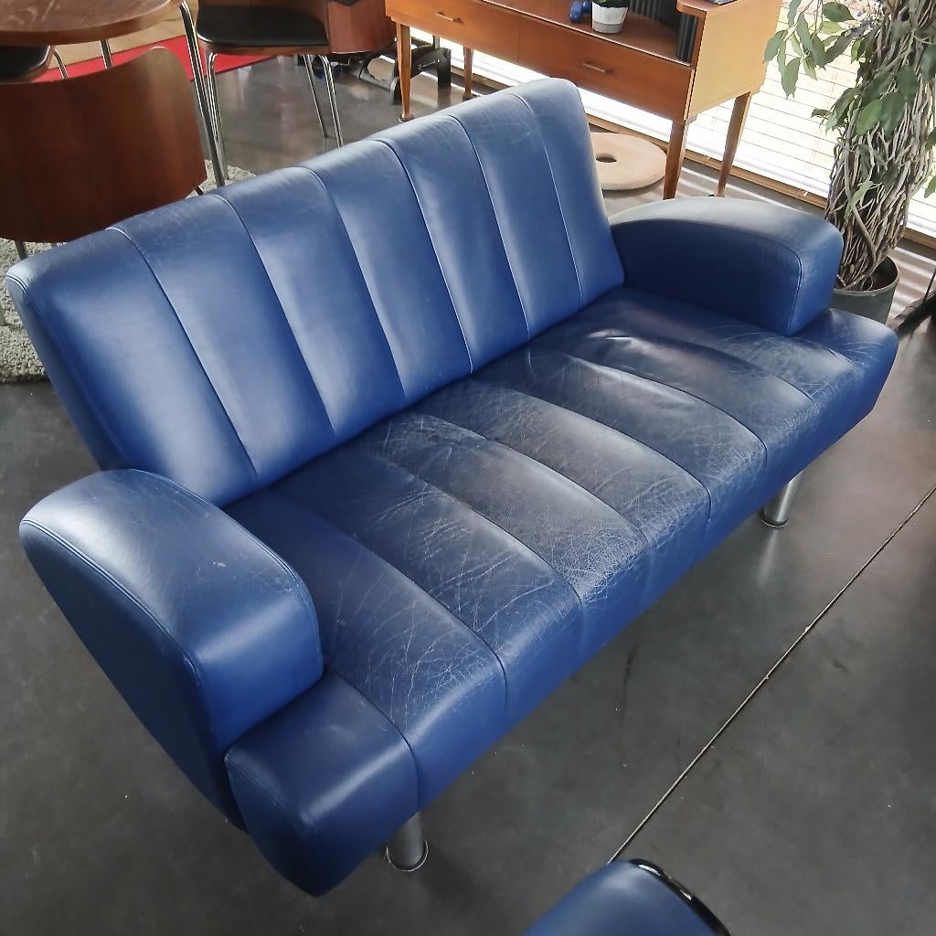 Blauwe 2-persoonzetel merk Leolux, Huis en Inrichting, Ophalen, Gebruikt, Design, 150 tot 200 cm