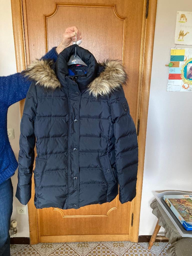 Donkerblauwe wintervest, met rits + drukknopen en afn kap,TH, Kleding | Dames, Jassen | Winter, Maat 38/40 (M), Tommy hilfiger