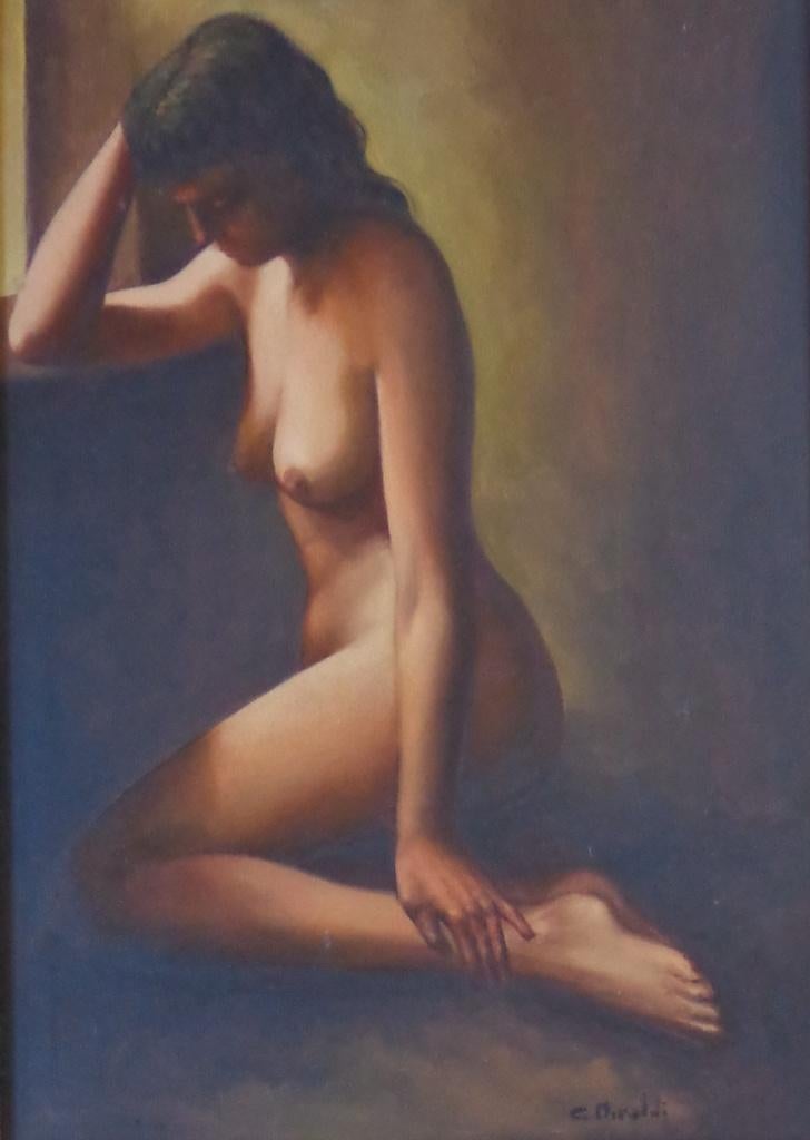 C. MIRALDI / ZITTEND NAAKTE VROUW / OLIEVERF / 88x68cm KADER, Enlèvement