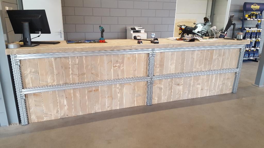 Unieke industriele toonbank, toog van steigerhout en staal, Articles professionnels, Enlèvement, Neuf, dans son emballage, Comptoir