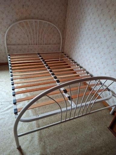 Lit blanc 2 personnes en métal - style éventail, Maison & Meubles, Enlèvement, Utilisé, Blanc, Deux personnes