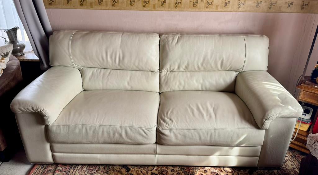 Zeer mooie lederen witte zetel. Grote 2 zit. Prima staat, Enlèvement ou Envoi, Comme neuf