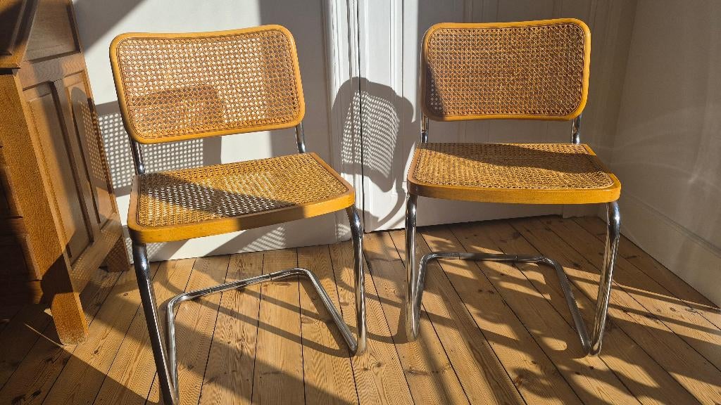 Lot de 2 chaises "style Cesca" - rotin & chrome - vintage, Maison & Meubles, Chaises, Utilisé, Deux, Métal, Osier ou Rotin, Enlèvement