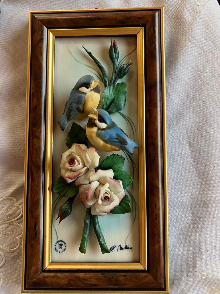 Capodimonte 3D schilderij porselein vogels, Antiek en Kunst, Ophalen