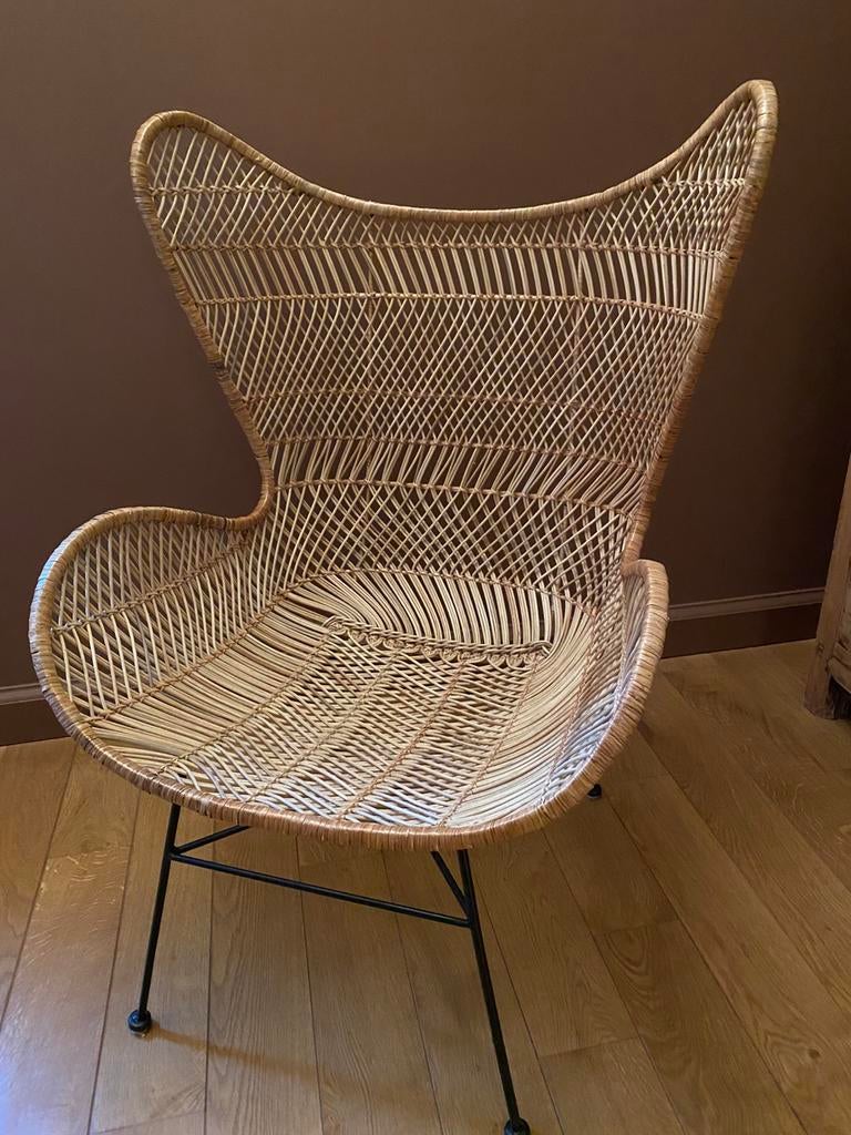 Stoel/zetel in rotan naturel kleur/zwarte poten, Huis en Inrichting, Stoelen, Ophalen, Zo goed als nieuw