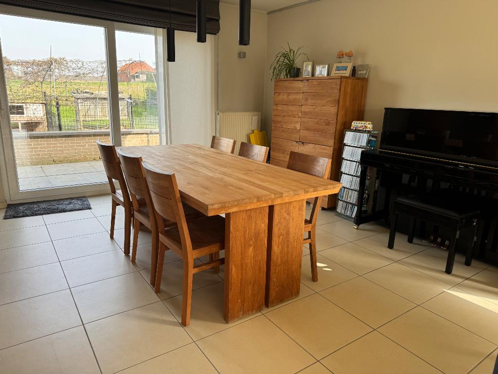 Woontafel + 6 stoelen, Huis en Inrichting, Ophalen, Gebruikt, Teakhout, 50 tot 100 cm