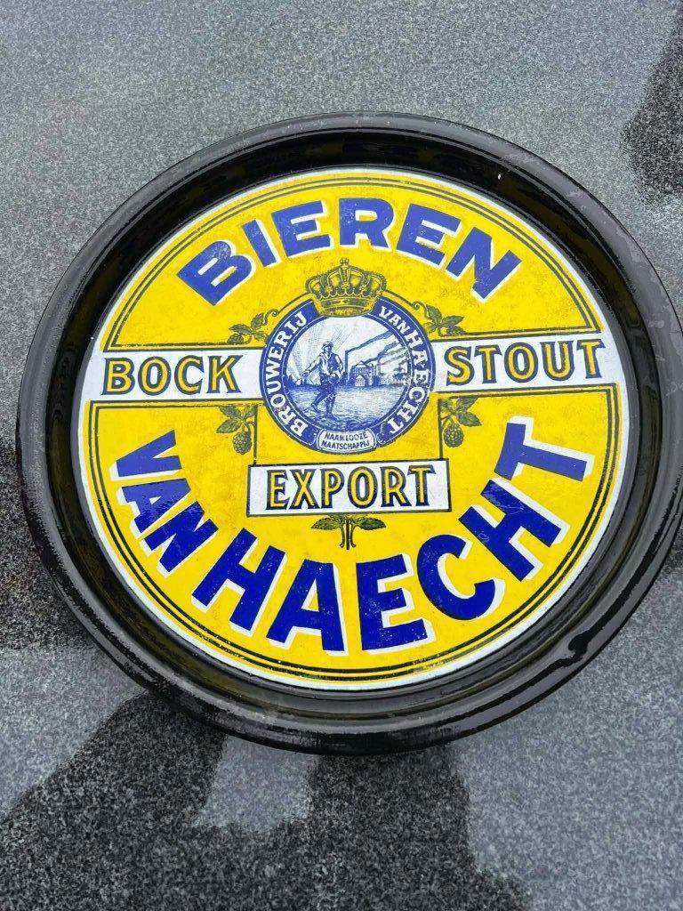 Emaille plateau Haecht, Verzamelen, Merken en Reclamevoorwerpen, Ophalen, Gebruikt, Reclamebord