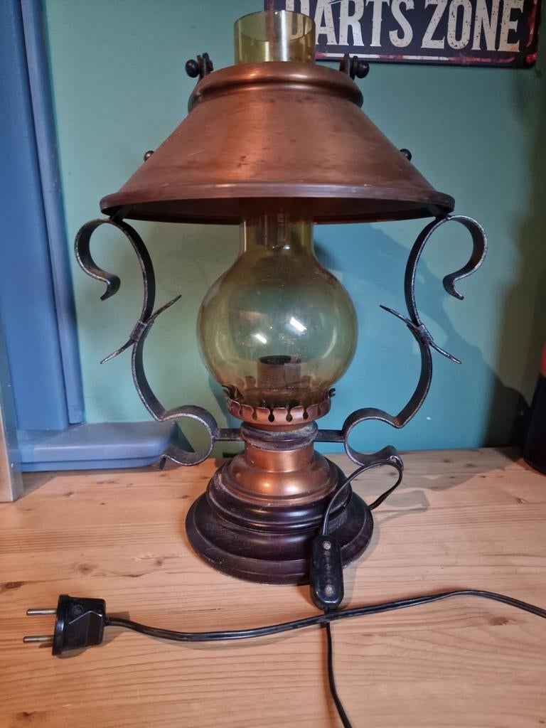 Oude koperen staande lamp, Ophalen of Verzenden