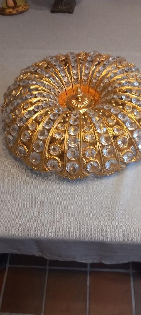 Magnifique plafonnier, avec feuille d'or et cristal., Enlèvement, Comme neuf, Autres matériaux